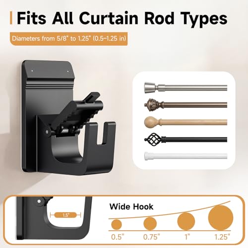 No-Drill Heavy Duty Curtain Rod Brackets - 30 lb Capacity (4 Pack)