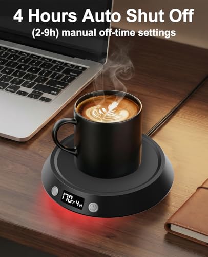 Kepwam Black Mug Warmer for Desk - 3 Temp Settings & 2-9H Timer, Coffee & Candle Warmer