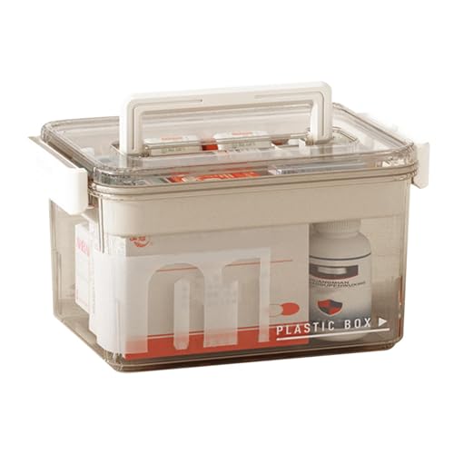 Clear Medicine Storage Box with Removable Tray and Handle, 23x18x14.5cm