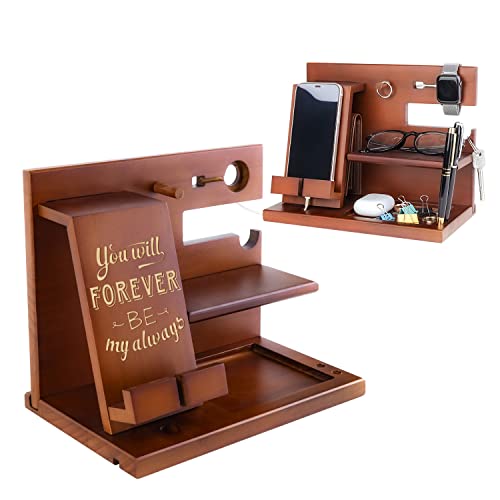 Awofer Wooden Docking Station for Men Personalized Gift for Husband Boyfriend - Engraved Phone Organizer Nightstand