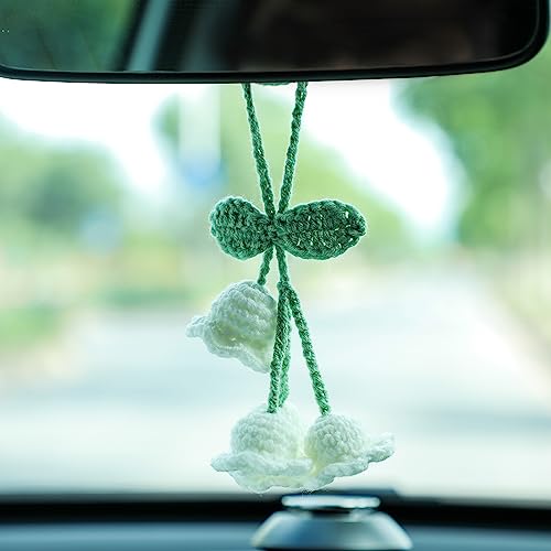 Handmade Knitted Flower Car Rearview Mirror Hanging Ornament