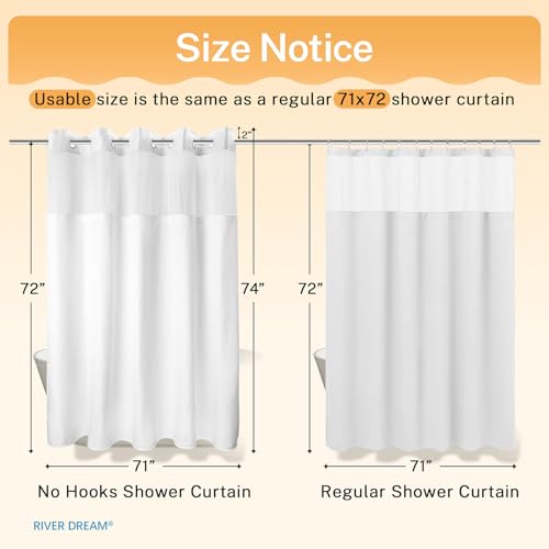 RiverDream Heavyweight Waffle Shower Curtain with Snap-in Liner White