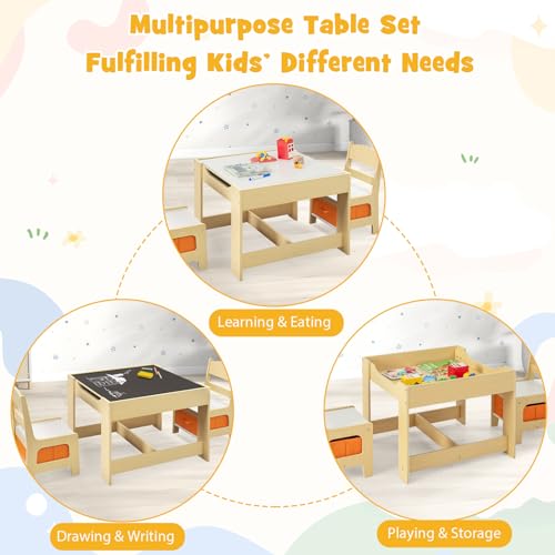 3-in-1 Wooden Kids Activity Table and Chair Set with Storage