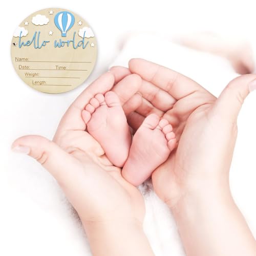Wooden Baby Birth Announcement Sign - Hello World Newborn Keepsake
