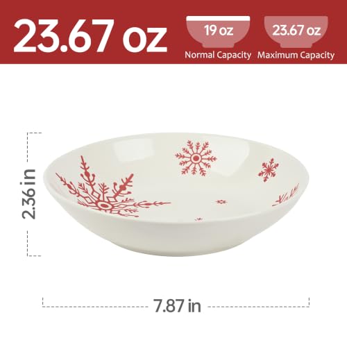 Ollieroo 4 Pieces Christmas Pasta Bowls Set White Snowflake 7.8", 23oz Microwave Safe