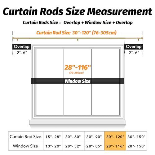 Adjustable Heavy Duty Gold Curtain Rod 66 to 120 Inch Window Set