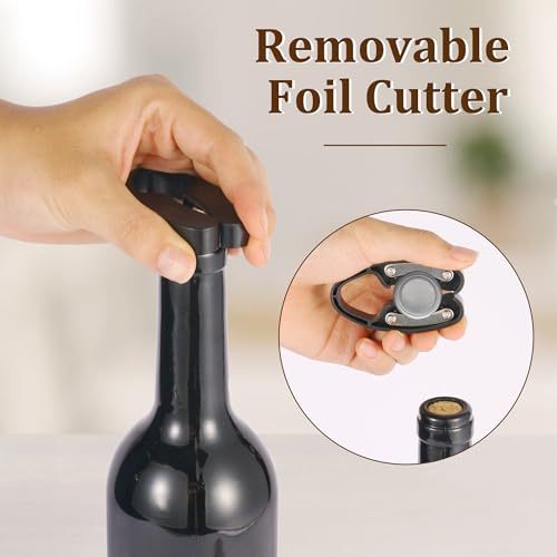 QONYFONE Black Vertical Lever Wine Corkscrew Set - 5-Piece with Foil Cutter & Stopper