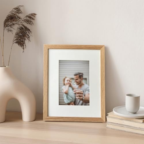 Solid Oak Wood 8x10 Picture Frame with Mat for 5x7 Photos - Natural Finish