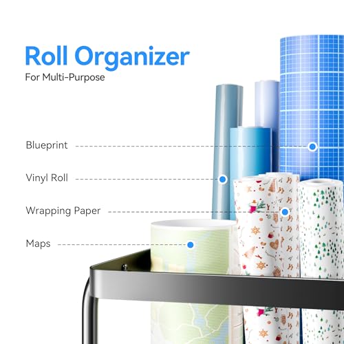 12-Slot Rolling Blueprint Storage Rack with Silent Wheels and Carbon Steel Frame