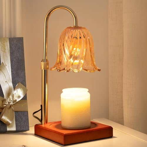 Dimmable Flower Candle Warmer Lamp with Timer - Gold Wax Melt Warmer