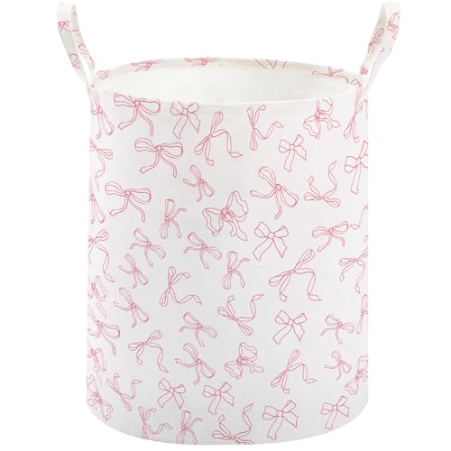 Large Cotton Canvas Nursery Laundry Basket with Handles and Bowknot