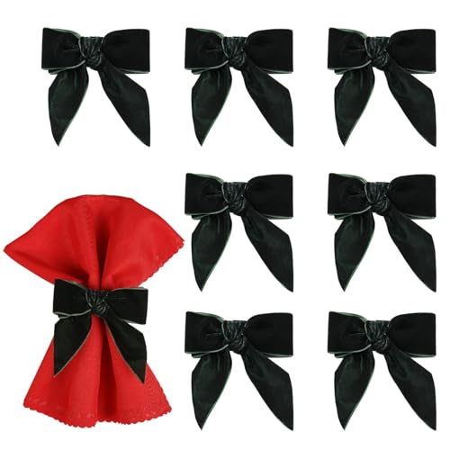 Wonlex Green Christmas Bow Napkin Rings Set of 8 Velvet Holiday Table Decor