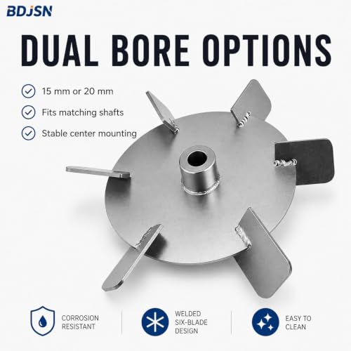 BDJSN 15x250mm Stainless Steel 6-Blade Mixer Impeller for Drum & Tank Mixers