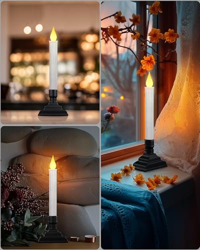 SURAIRELEC Black Remote Battery Operated Window Candles 4-Pack, Dimmable Flicker & Steady Mode