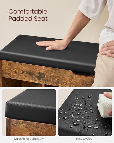Entryway Shoe Storage Bench with Padded Cushion, 39-Inch Industrial Bench