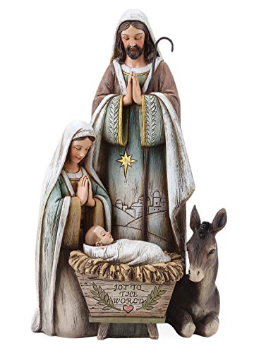 Holy Family Nativity Figurine with Donkey, 10.5-Inch Religious Christmas Decor