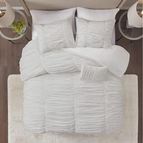 Twin/Twin XL Ruched Pattern Duvet Cover - 100% Egyptian Cotton, Zipper Closure