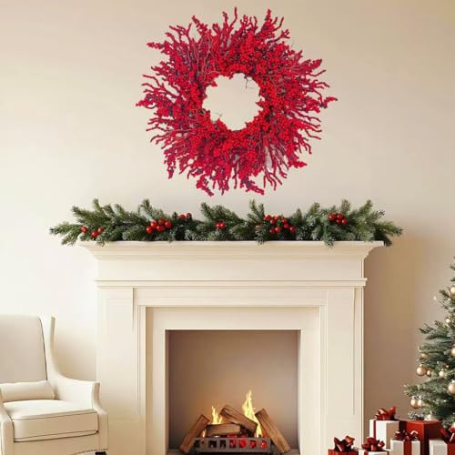 Trfdhm 20in Artificial Berry Christmas Wreath Red01 Front Door Decor