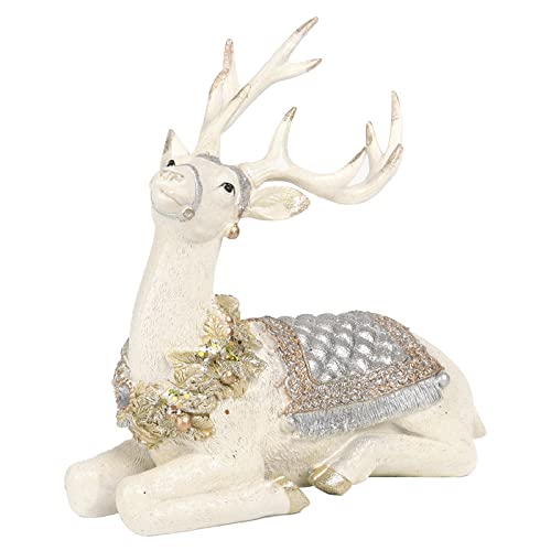 Newman House Studio 2-Pack Sitting Reindeer Figurines Christmas Decor - Cream & Gold, 10.6 x 4.5 x 9.5 inches