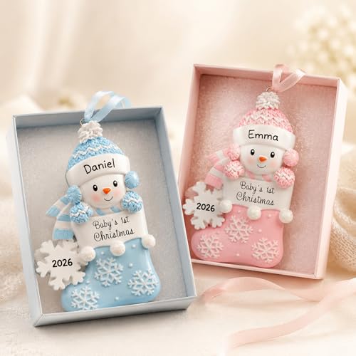 Personalized Baby's First Christmas Ornament - Custom Name Handpainted Resin