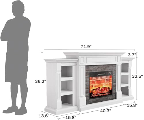 72-Inch Electric Fireplace TV Stand with Mantel and Storage Cabinets