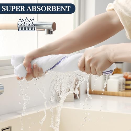 100% Cotton Kitchen Towels 6-Pack, Absorbent Dish Cloths with Hanging Loop