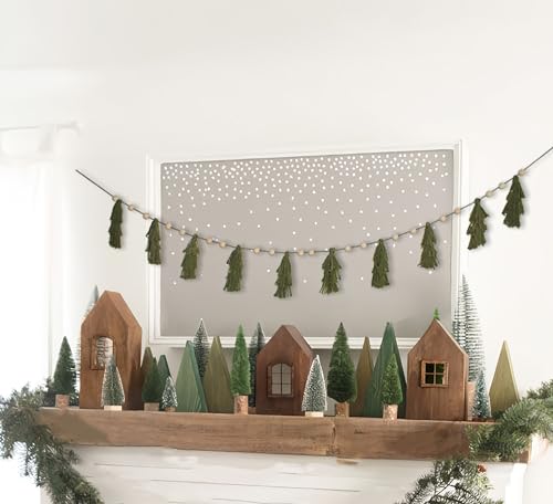 Pastel Christmas Tassel Garland with Wood Beads - Holiday Decor for Mantel & Kids Room