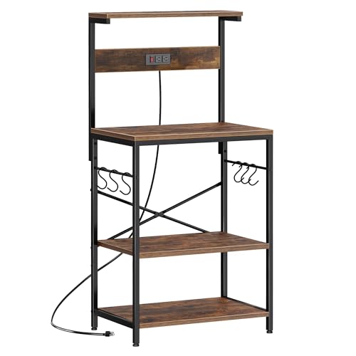 Kitchen Bakers Rack with Power Outlet, 4-Tier Microwave Stand & Coffee Bar