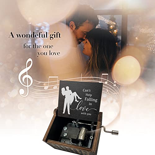 Hand Crank Wooden Music Box - Can’t Help Falling in Love Engraved Gift