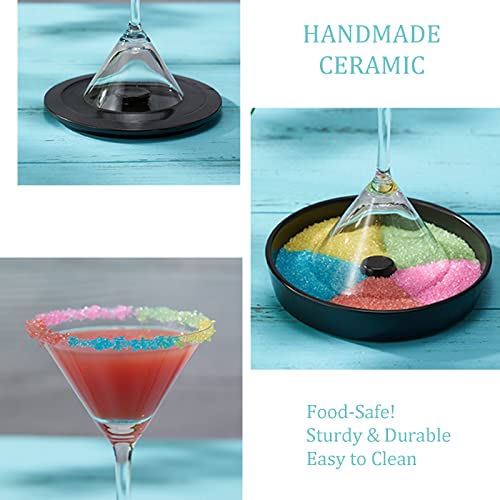 WYMOON Black Ceramic Margarita Salt Rimmer Set with Lids & Tray, Cocktail Barware