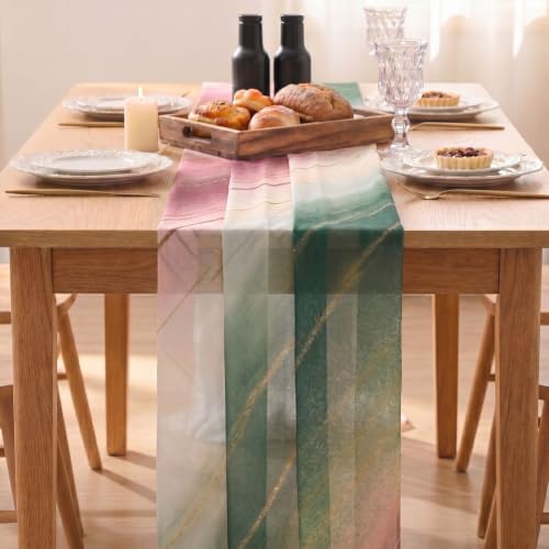 Artoid Mode 28x120 Inch Boho Green Stripes Christmas Table Runner – 10ft