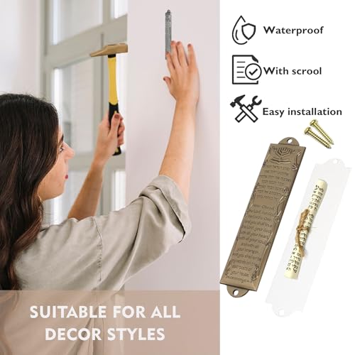 Metal Mezuzah Case Set with Scroll - 2 Pack Jewish Door Plaque Decor