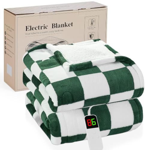 Rayvoice Heated Blanket Throw 50x60 in Dark Green | Electric Throw Blanket
