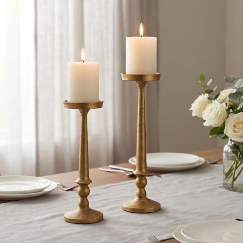 Vintage Iron Candle Holders Set of 2 - Antique Brass Gold Finish
