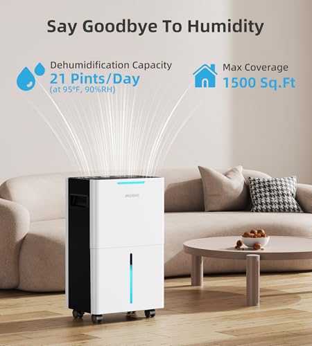 21 Pint Dehumidifier for Basement and Home with Drain Hose