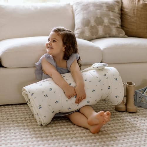 Organic Cotton Toddler Nap Mat with Removable Pillow and Attached Blanket