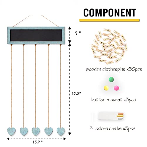 Wall Hanging Photo Collage Display Board with 30 Clips and Magnetic Blackboard