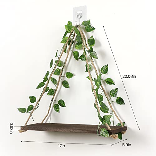 2-Pack Triangular Floating Wall Shelves with LED Lights and Ivy