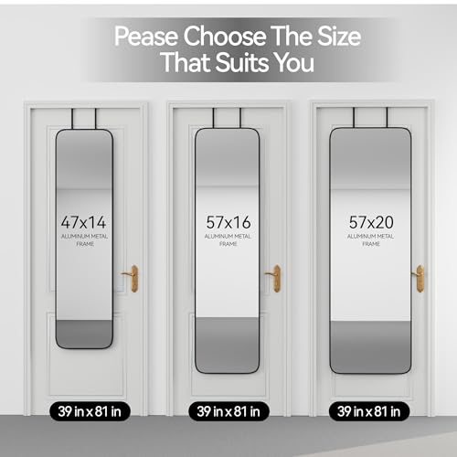 47x14 Full Length Over the Door Wall Mounted Mirror - Black Aluminum Frame