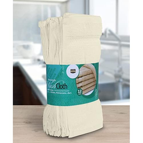 Utopia Towels 12 Pack Premium Wash Cloths Set, 12 by 12 Inches, 100% Cotton Ring Spun, Highly Absorbent and Soft Feel Essential Washcloths for Bathroom, Spa, Gym, and Face, Ivory