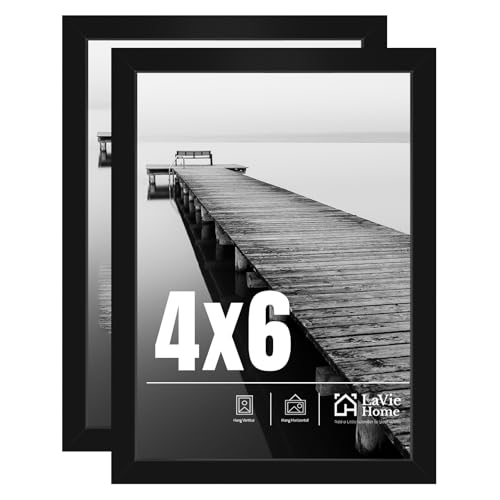 Black 4x6 Picture Frames Set of 2 - Modern Wall & Tabletop Photo Frame
