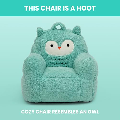 Plush Owl Toddler Chair - Soft Foam Lightweight Kids Armchair, Teal