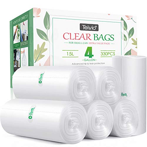 4 Gallon Small Clear Trash Bags (330 Count) Leakproof Waste Basket Liners
