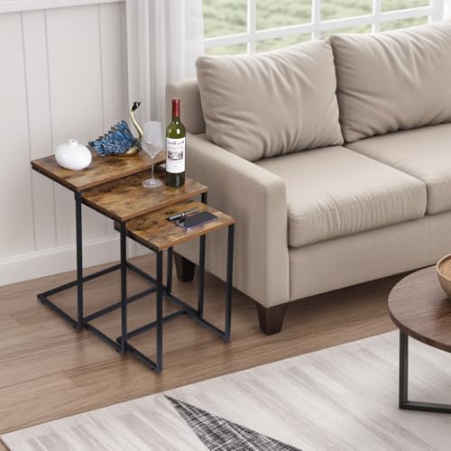 3-Piece Nesting End Table Set, C-Shaped Industrial Side Tables for Small Spaces