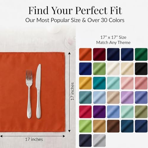 17x17 Polyester Cloth Napkins, Set of 6 - Burnt Orange Easy-Care Linens
