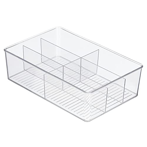 mDesign Plastic Kitchen Cabinet Storage Organizer Bin Box - 6 Divided Sections for Pantry Shelves, Countertops, Island, or Cupboard - Holds Snacks, Tea Bags, Spices, Sauces, Ligne Collection, Clear
