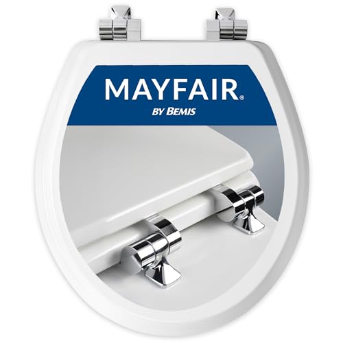 Slow Close Round Toilet Seat with Chrome Hinges, Enameled Wood, White