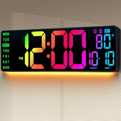 16.5" Large Digital Wall Clock with RGB LED Display & Remote Control
