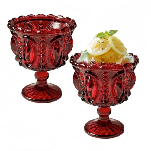 Vintage Embossed Footed Dessert Cups, Set of 2 Elegant Glass Goblets