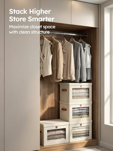 Large Closet Storage Organizer Bins with Lids and Window 2 Pack